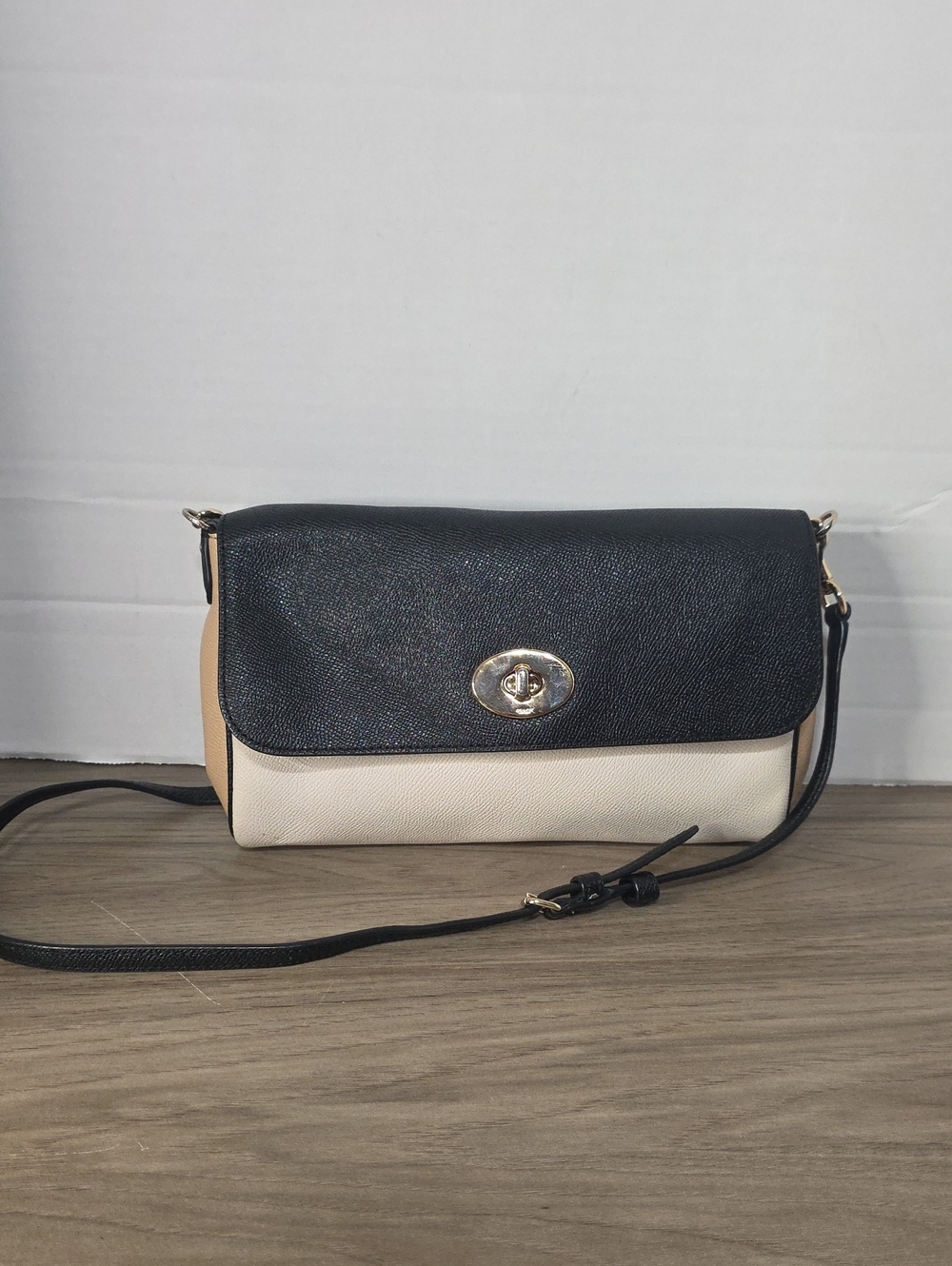 Coach Tri-Color Crossbody in Black, Cream & Tan